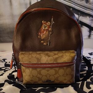 Coach Brown and Tan Backpack with Character Motif